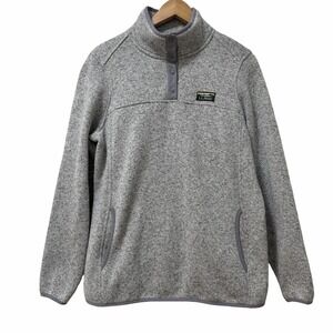 LL Bean Womens Quilted 1/4 Zip Pullover Sweatshirt Size L Gray Outdoor Camping
